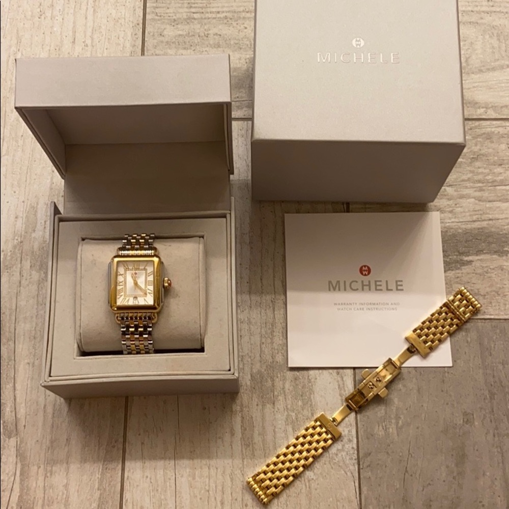 Michele Deco Madison Two Tone Diamond Women’s Watch with two link bracelets